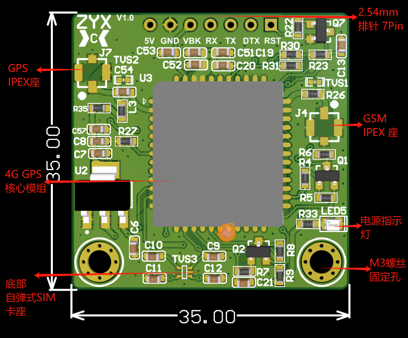 超小体积的TTL转4G+GPS集成模块硬件项目图1