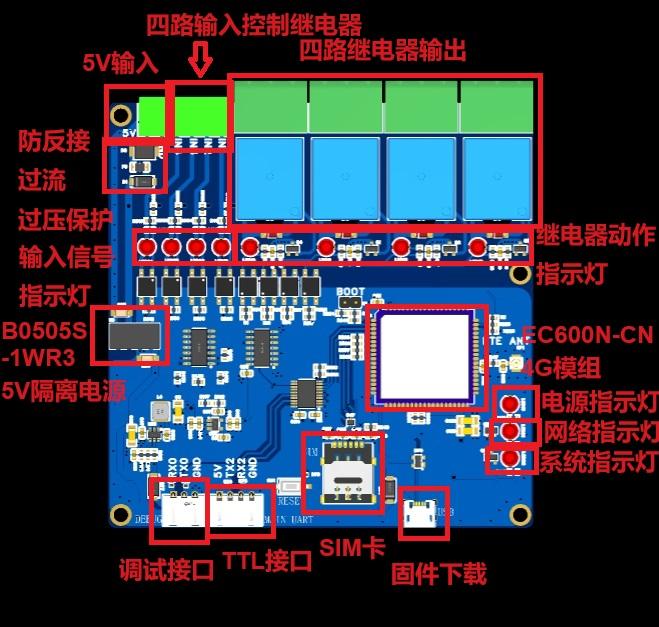 4G阿里云物联网四路继电器控制板硬件项目图2