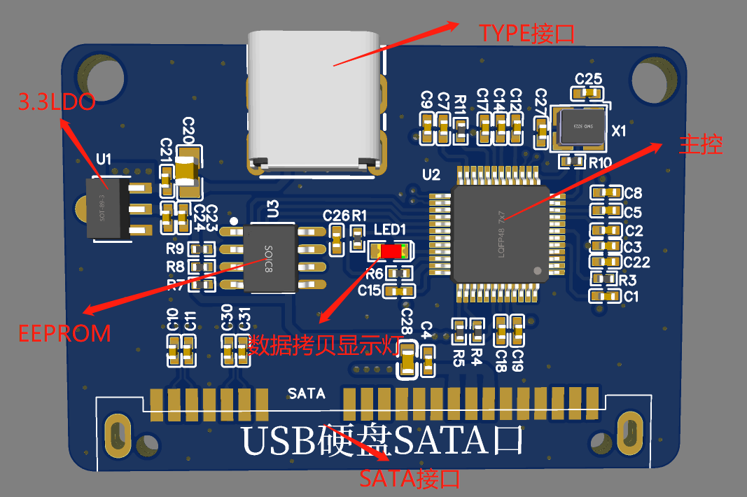USB2.0转SATA 7+15硬件项目图1