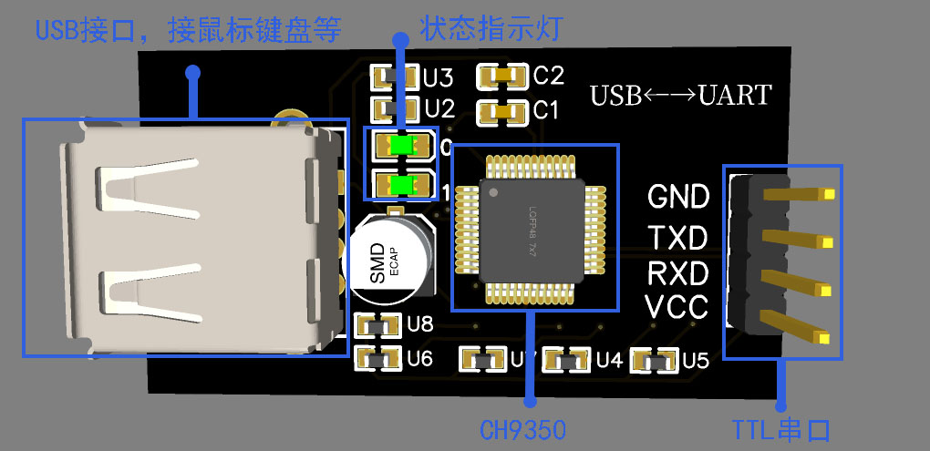 ch9350串口转USB host模块硬件项目图1